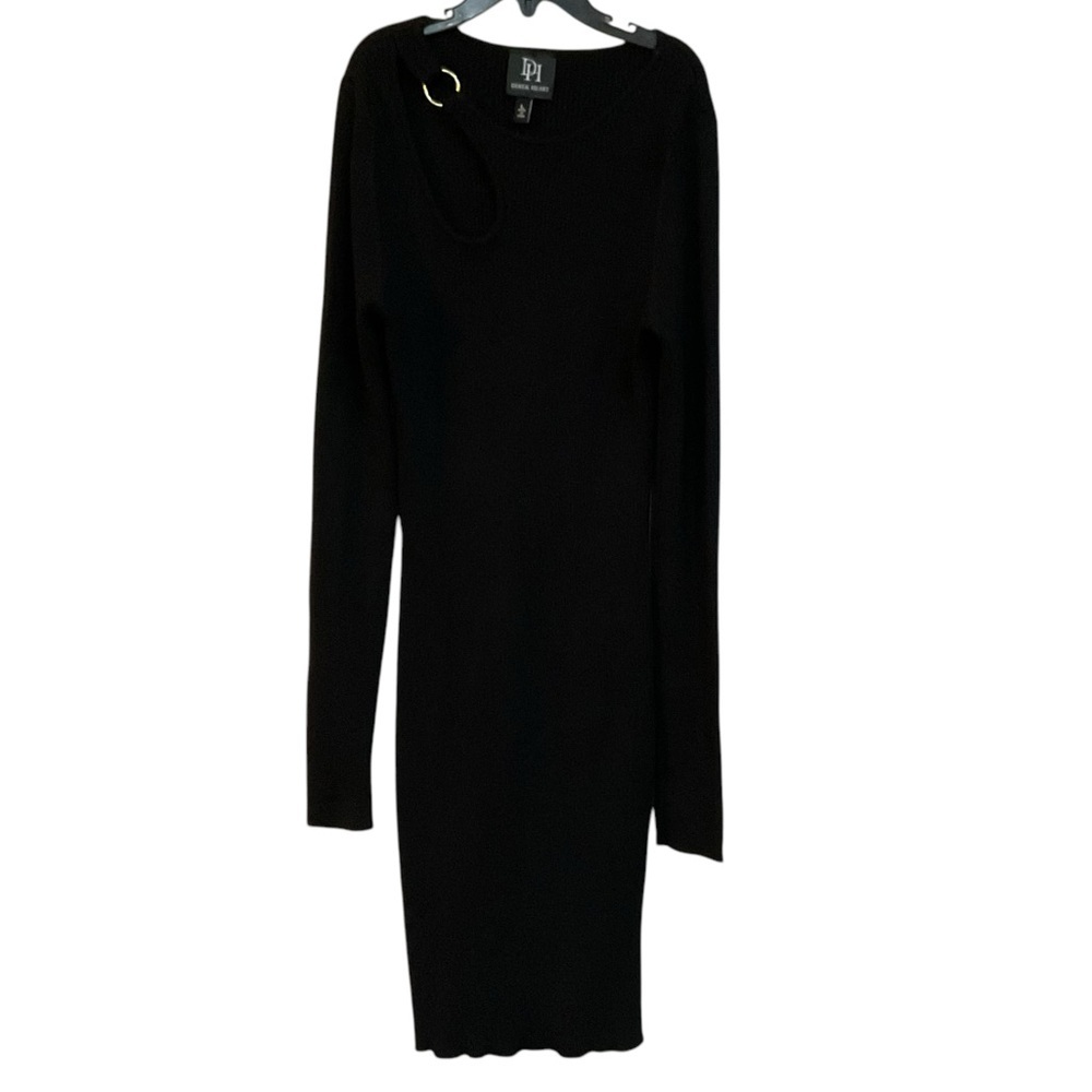 Derek Heart Women's Black Ribbed Knee Length Dress L Ring Detail​